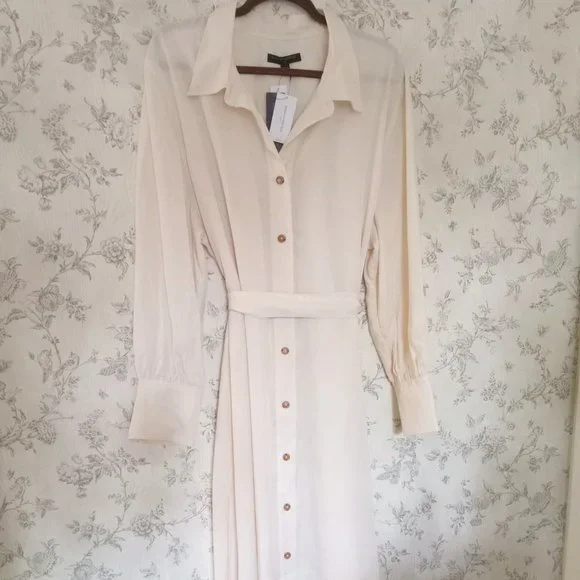 Banana Republic | Dresses | Banana Republic Cream Maxi Shirt Dress With  Billowing Sleeves And Collar | Poshmark